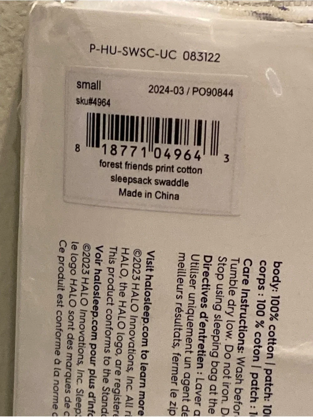 HALO SleepSack 3-Way Swaddle Adjustable 100% Cotton S/P 3-6 Months New w/ Tags